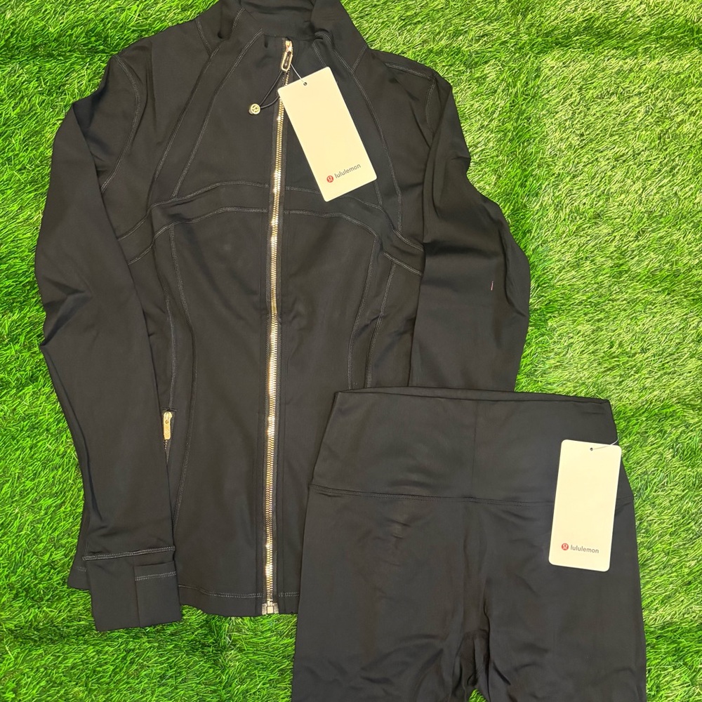 Lululemon Black/Gold Define Jacket + Shorts Set